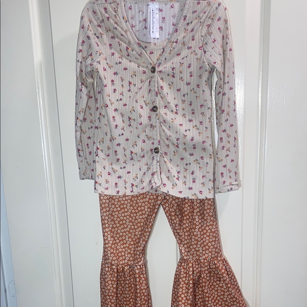 Floral Kids pant Set - Cream and Orange